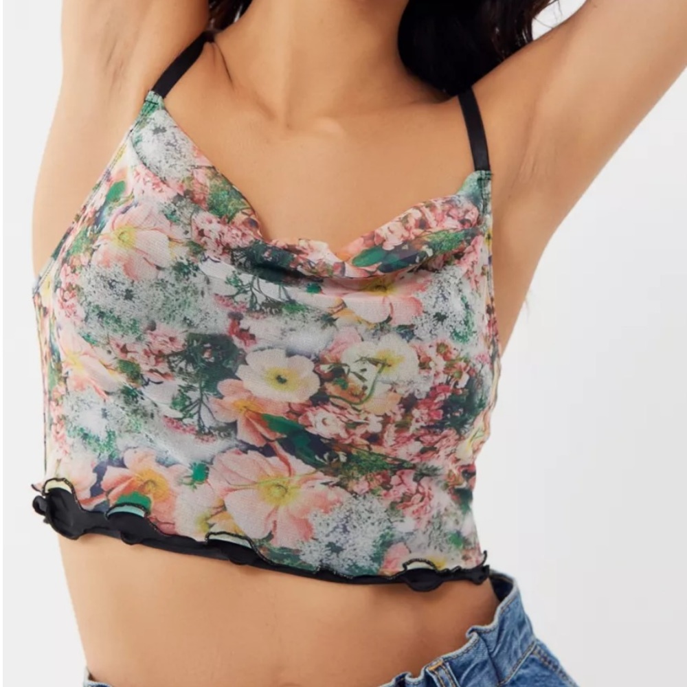 Urban Outfitters | Ariel Floral Mesh Cropped Cami